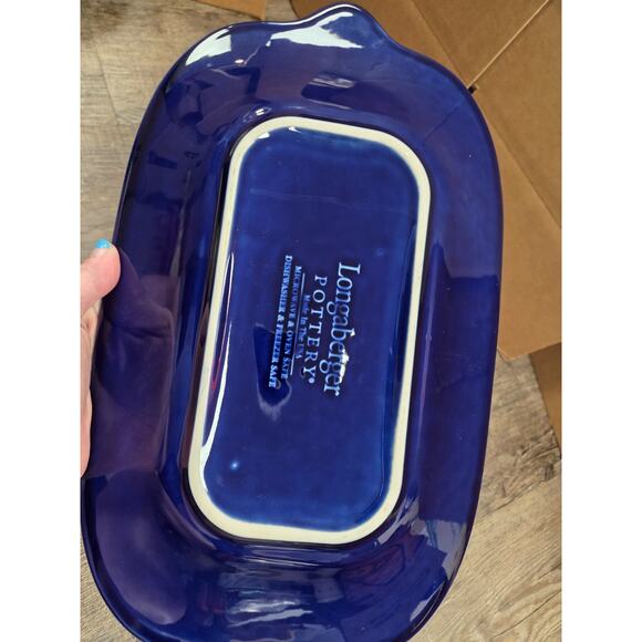 Longaberger Pottery Woven Traditions Navy Blue American Eagle Platter Plate 16" - Picture 4 of 4